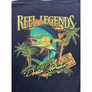 Reel Legends Destin Florida T-Shirt Men's Large Black Green Fishing Angling